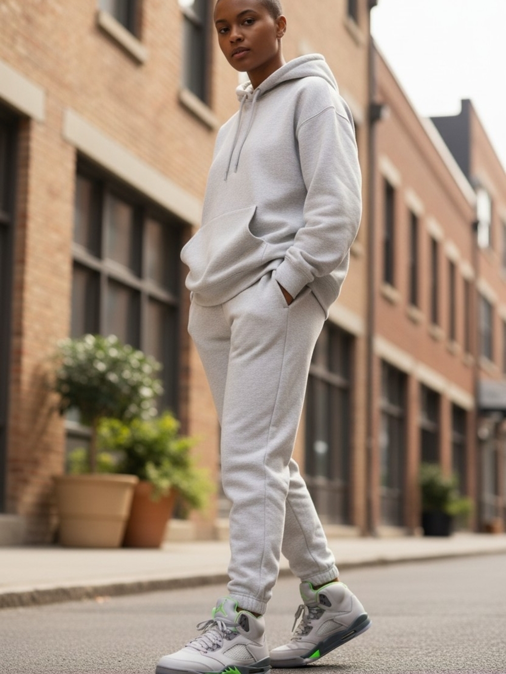 Big Kids Jordan Retro High-Top Sneakers in Light Gray and Green Accents - Picture 2 of 3